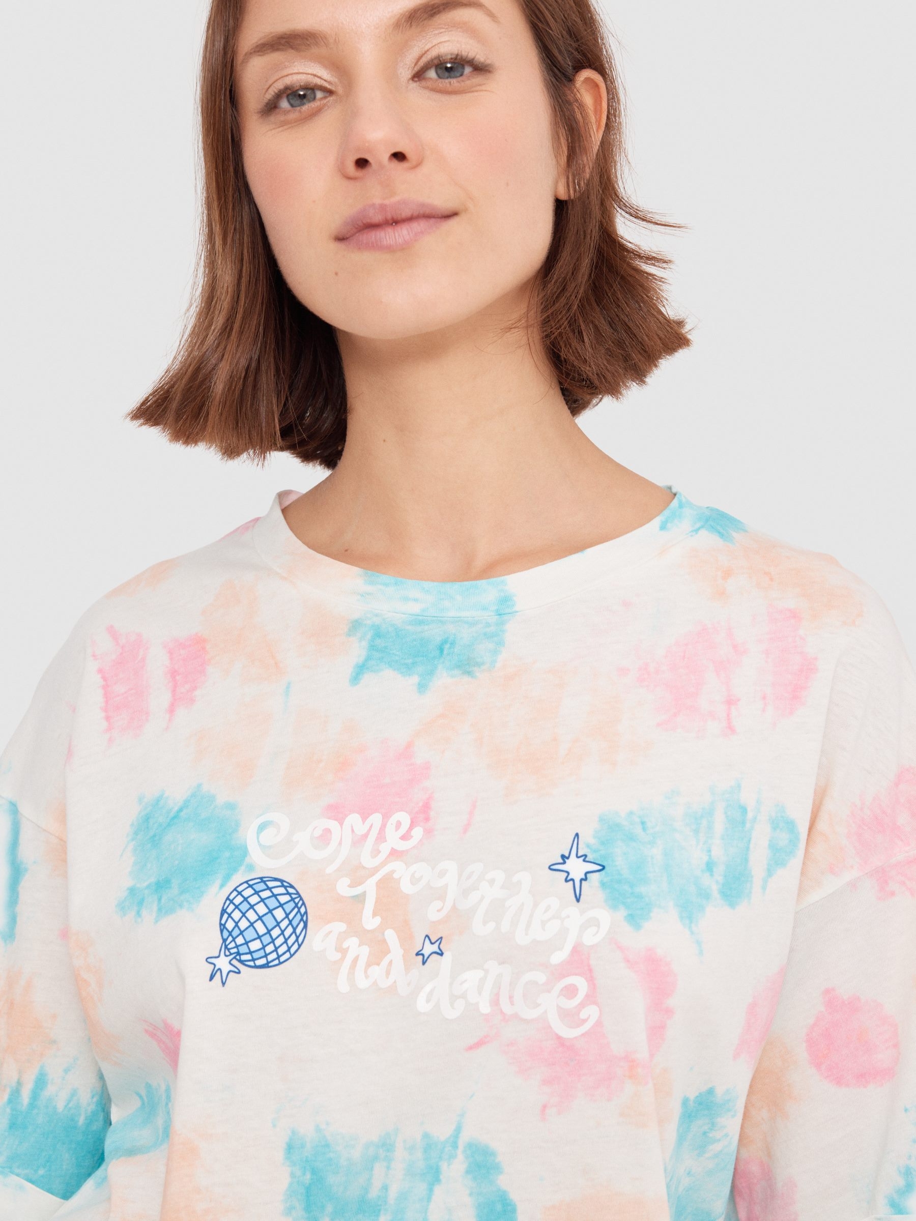 T-shirt tie dye discoteca rosa claro vista meia traseira