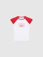 %Pto% Contrast sleeve crop top red
