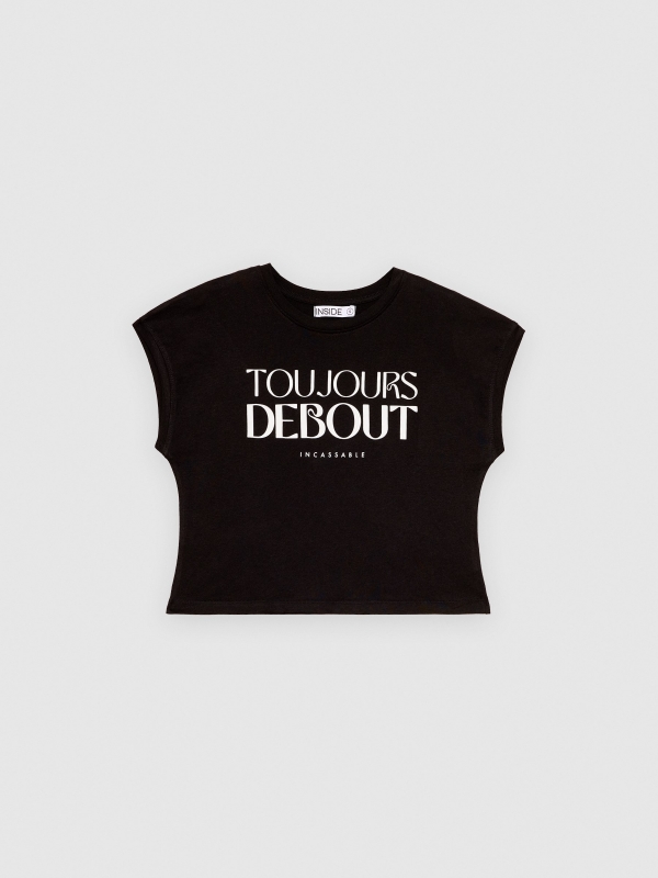  Sleeveless text top black