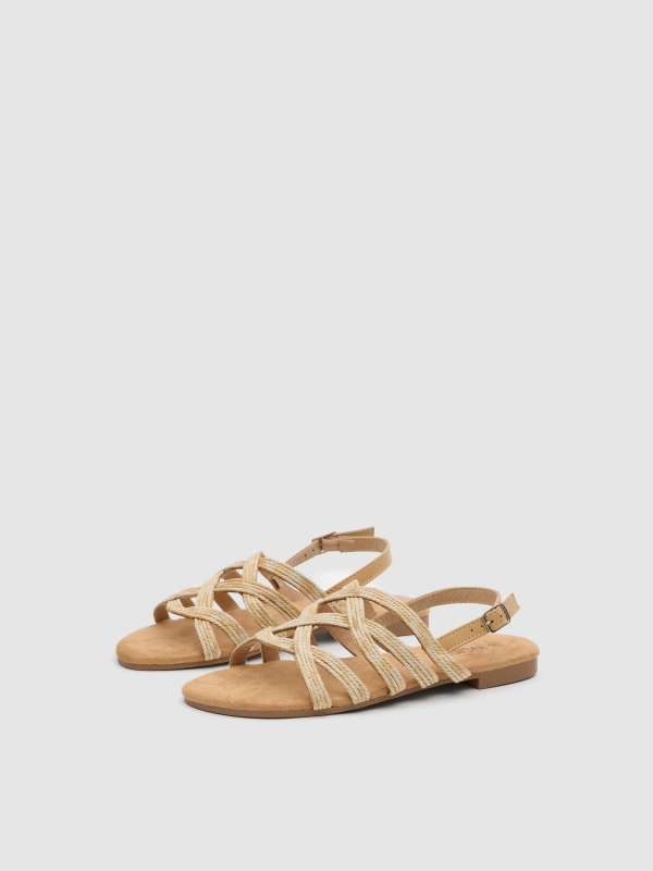 Raffia straps sandal sand 45º front view