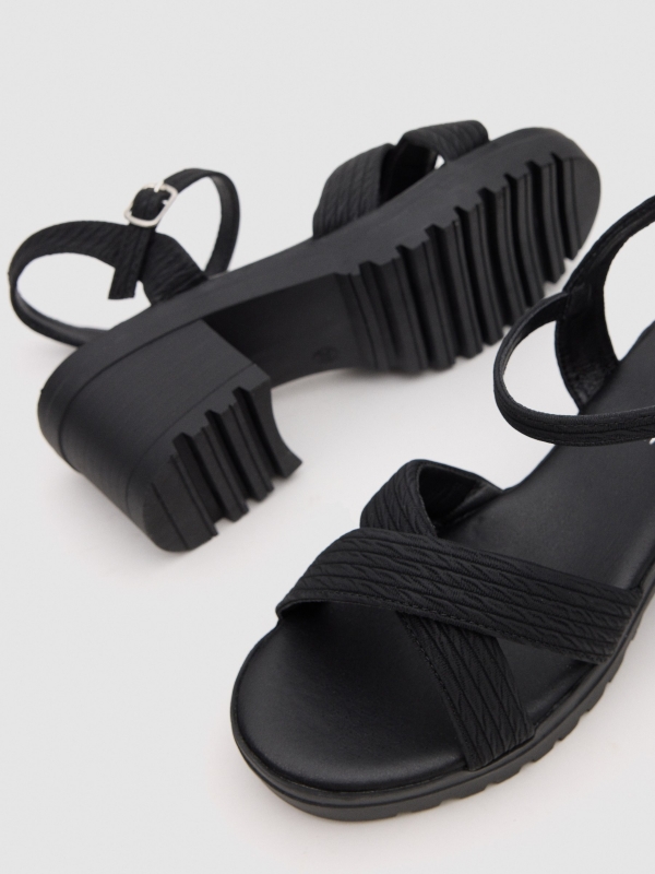 Textured strappy sandal black detail view