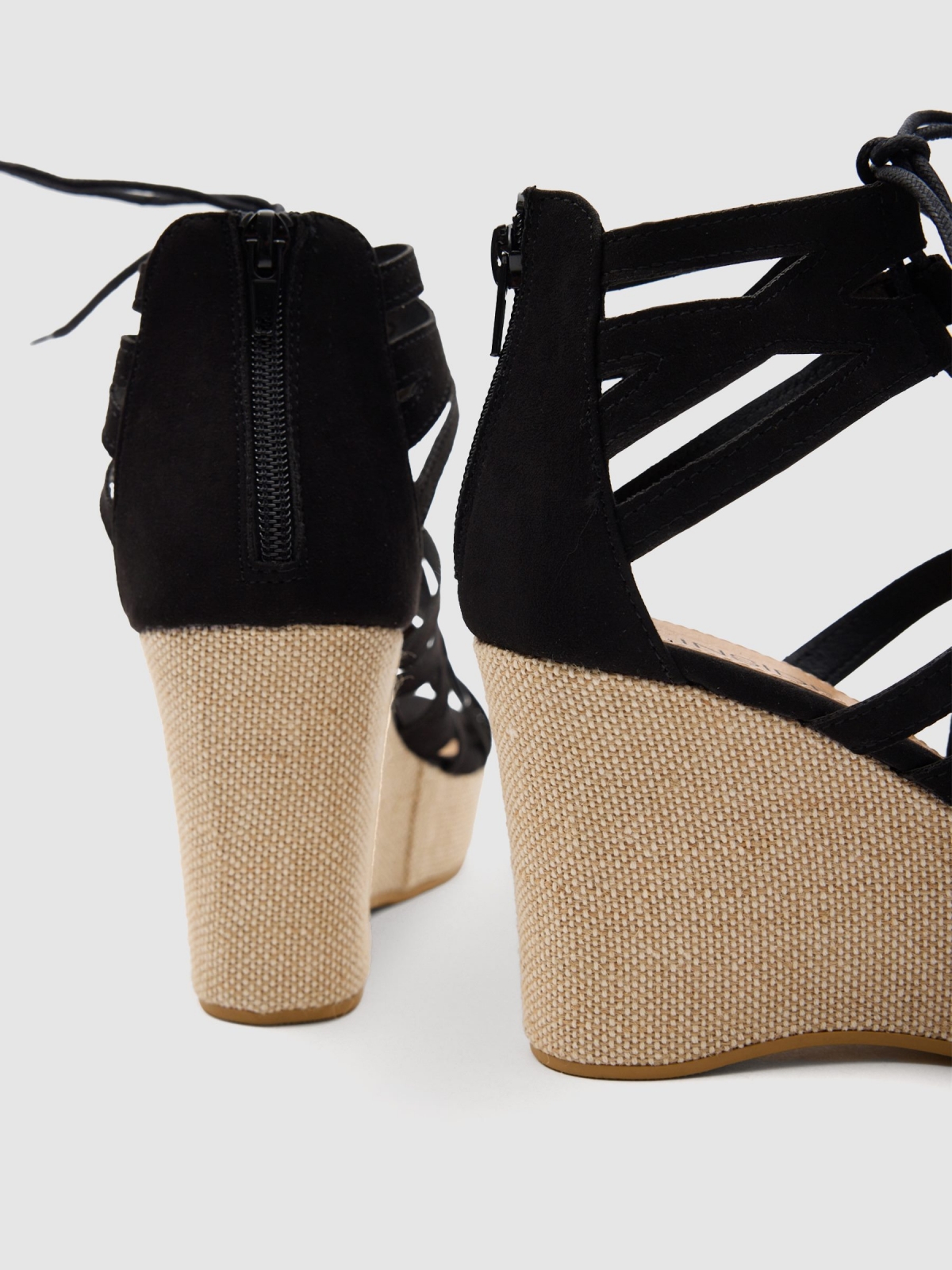 Wedge sandal with laces black detail view