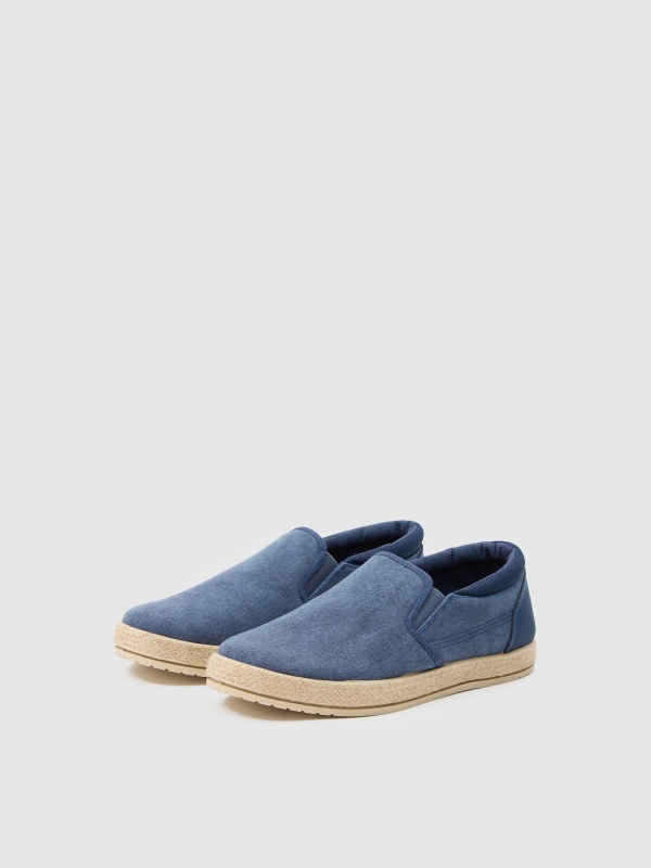 Bambas suela de yute azul añil vista frontal 45º