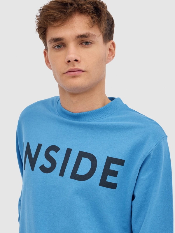 INSIDE hoodless sweatshirt blue detail view