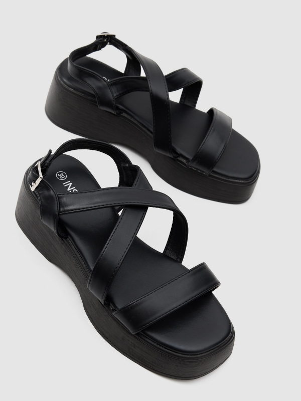 Strappy platform sandal black detail view