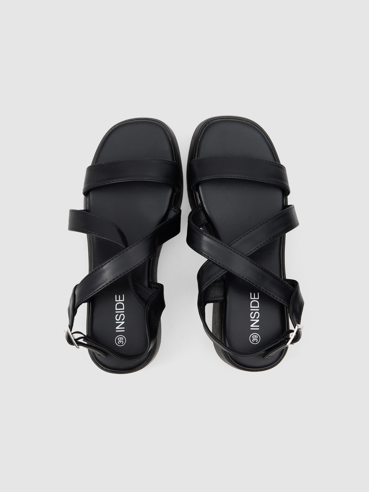 Strappy platform sandal black detail view