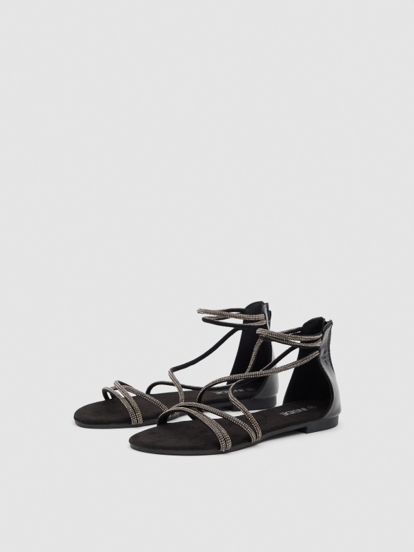 Glitter sandals black/beige 45º front view