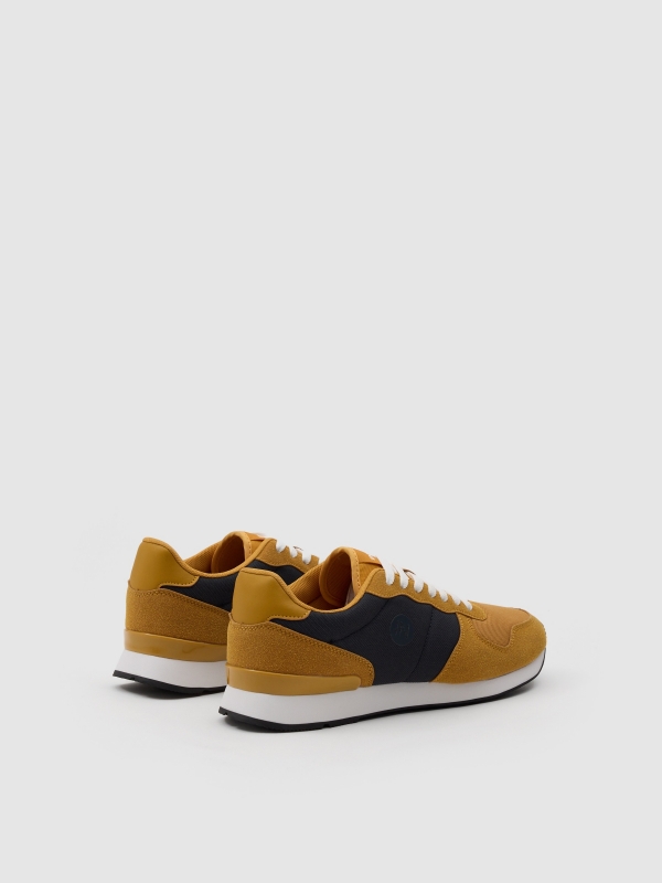 Two-tone contrast sneaker mustard 45º back view