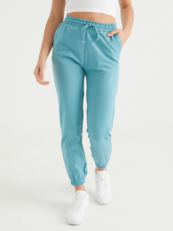 Basic joggers light green middle front view