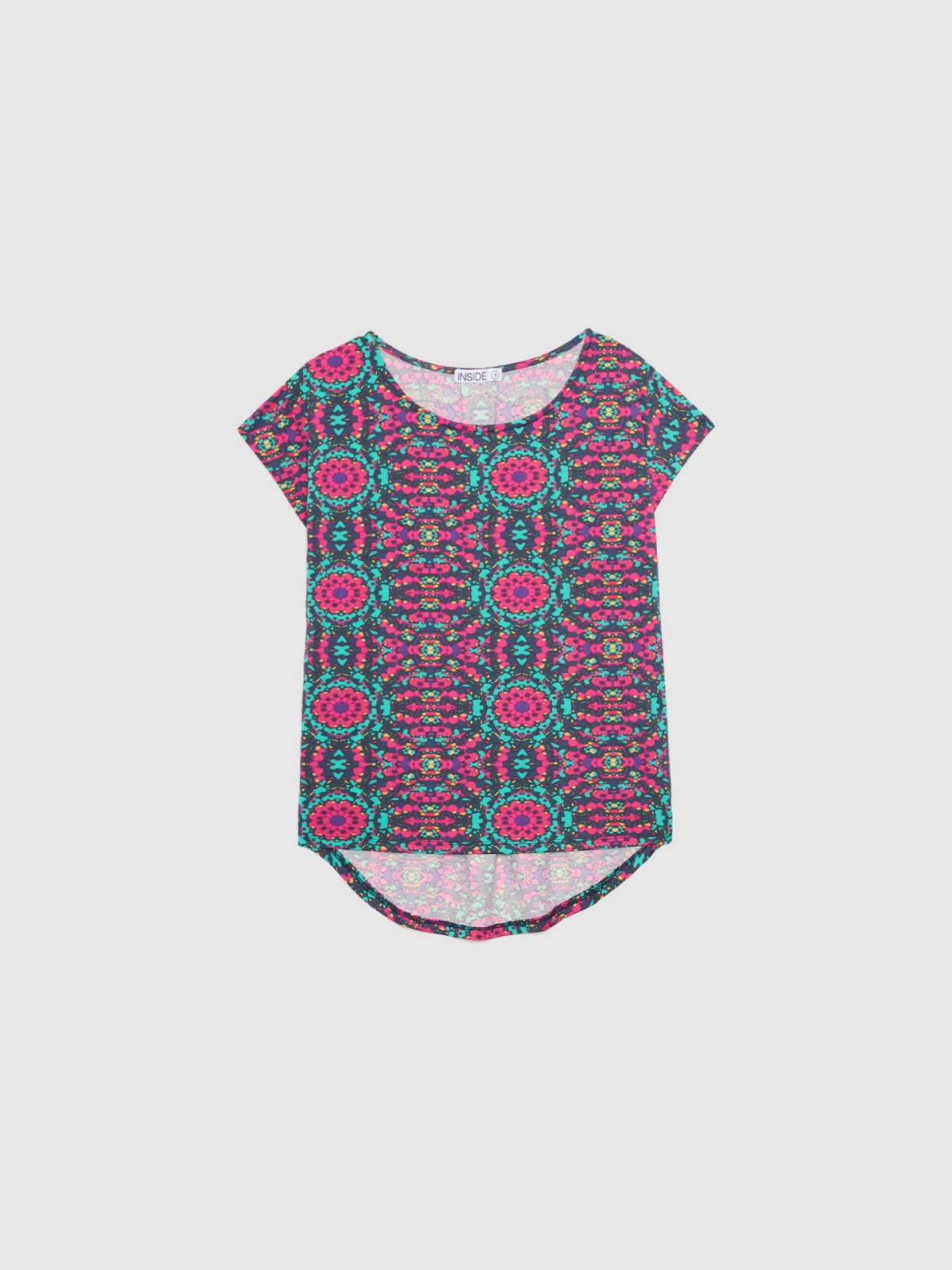  T-shirt fluida com estampado abstrato multicolorido