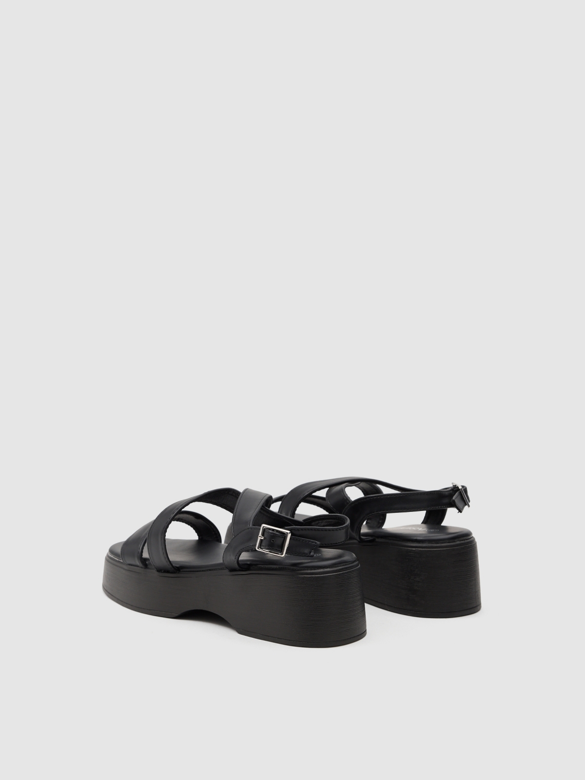 Strappy platform sandal black 45º back view