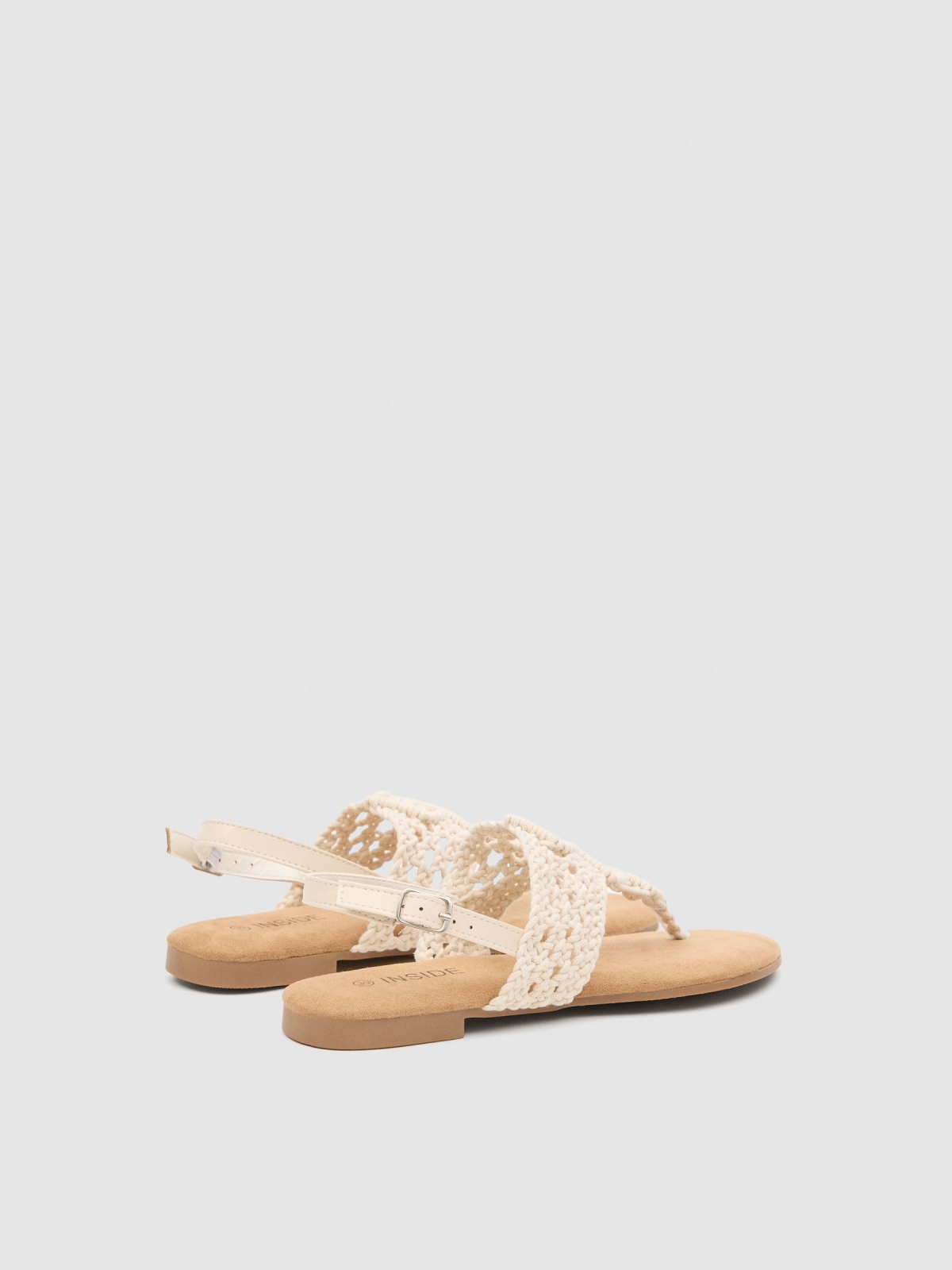 Macramé thong sandal off white 45º back view