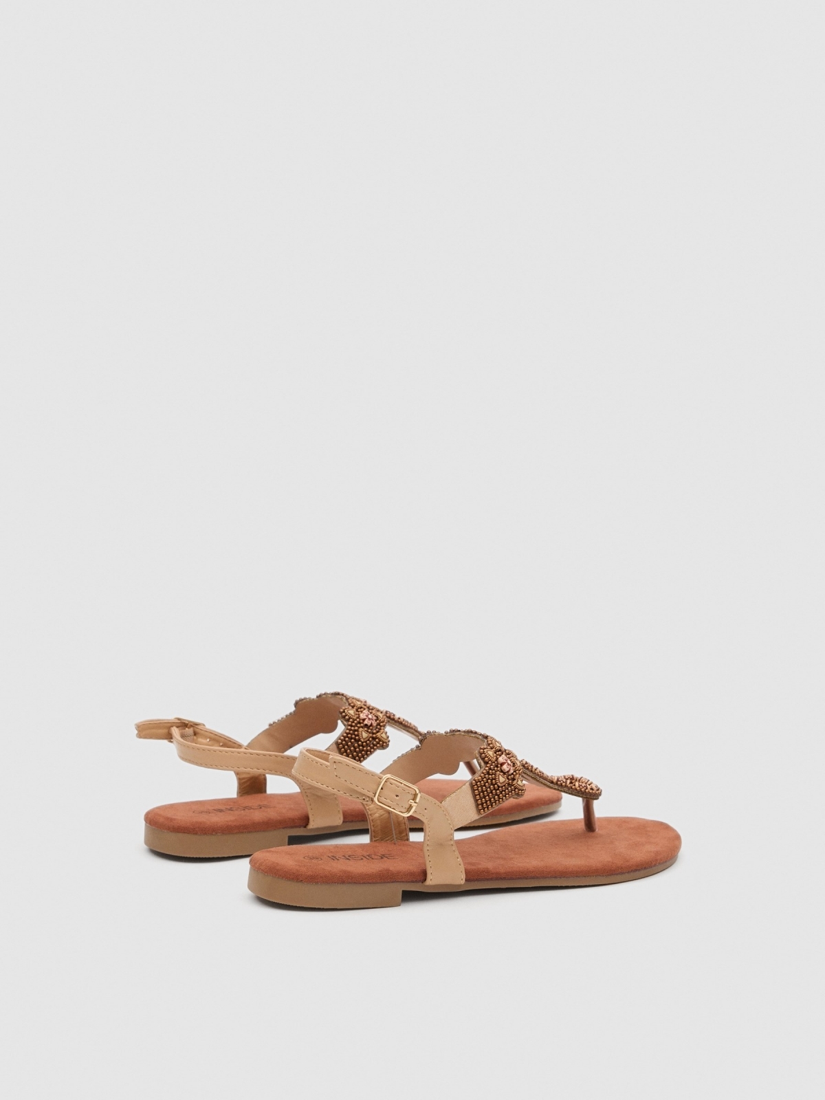 Ethnic flower sandal light brown 45º back view