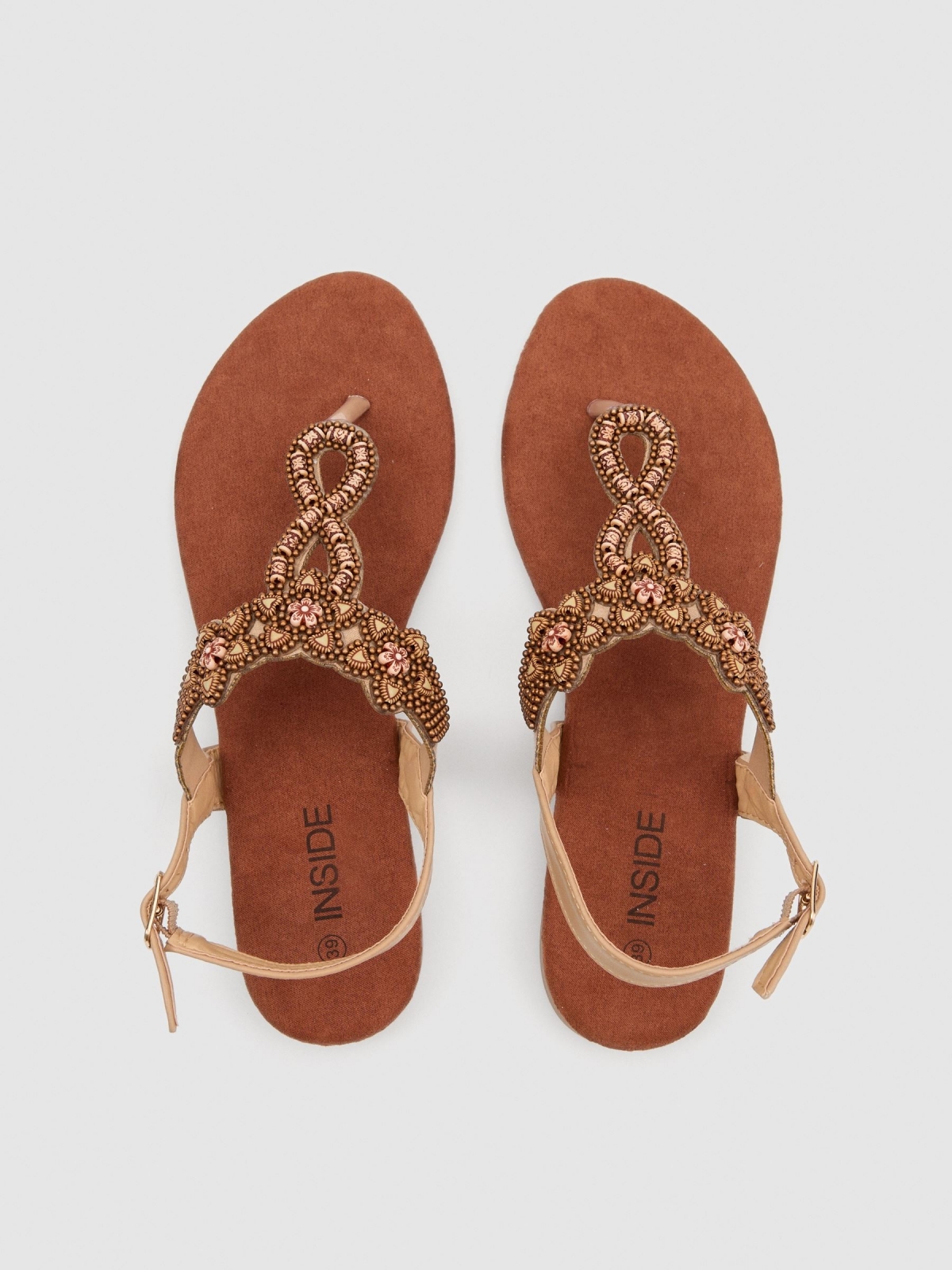 Ethnic flower sandal light brown zenithal view