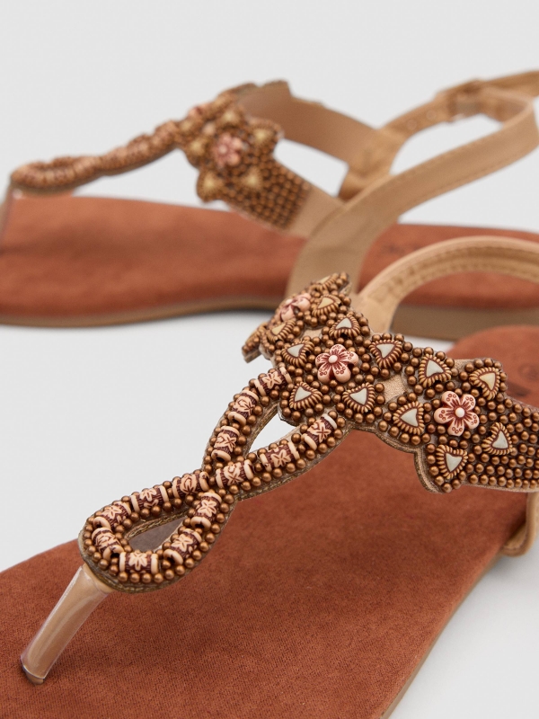 Ethnic flower sandal light brown detail view