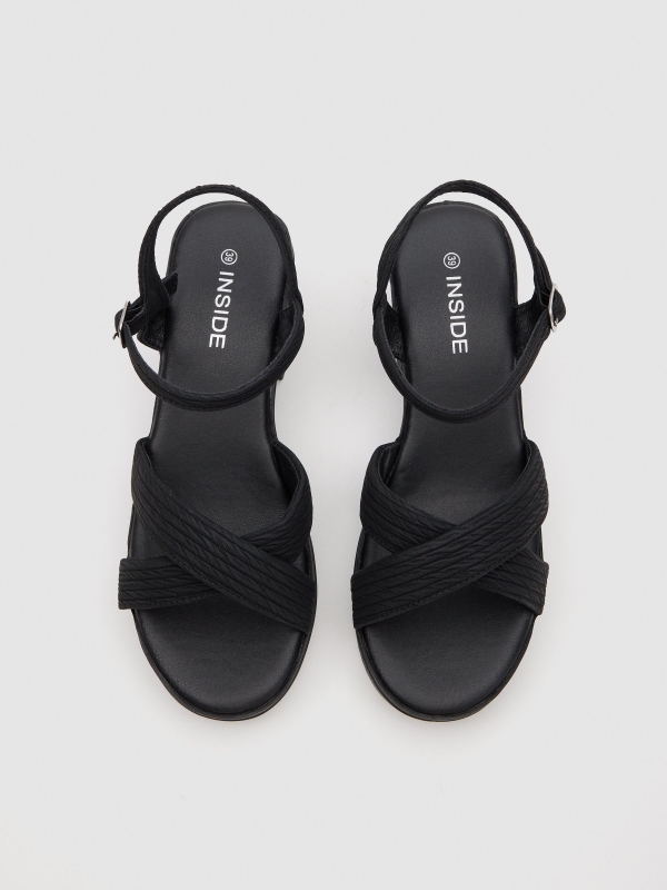 Textured strappy sandal black detail view