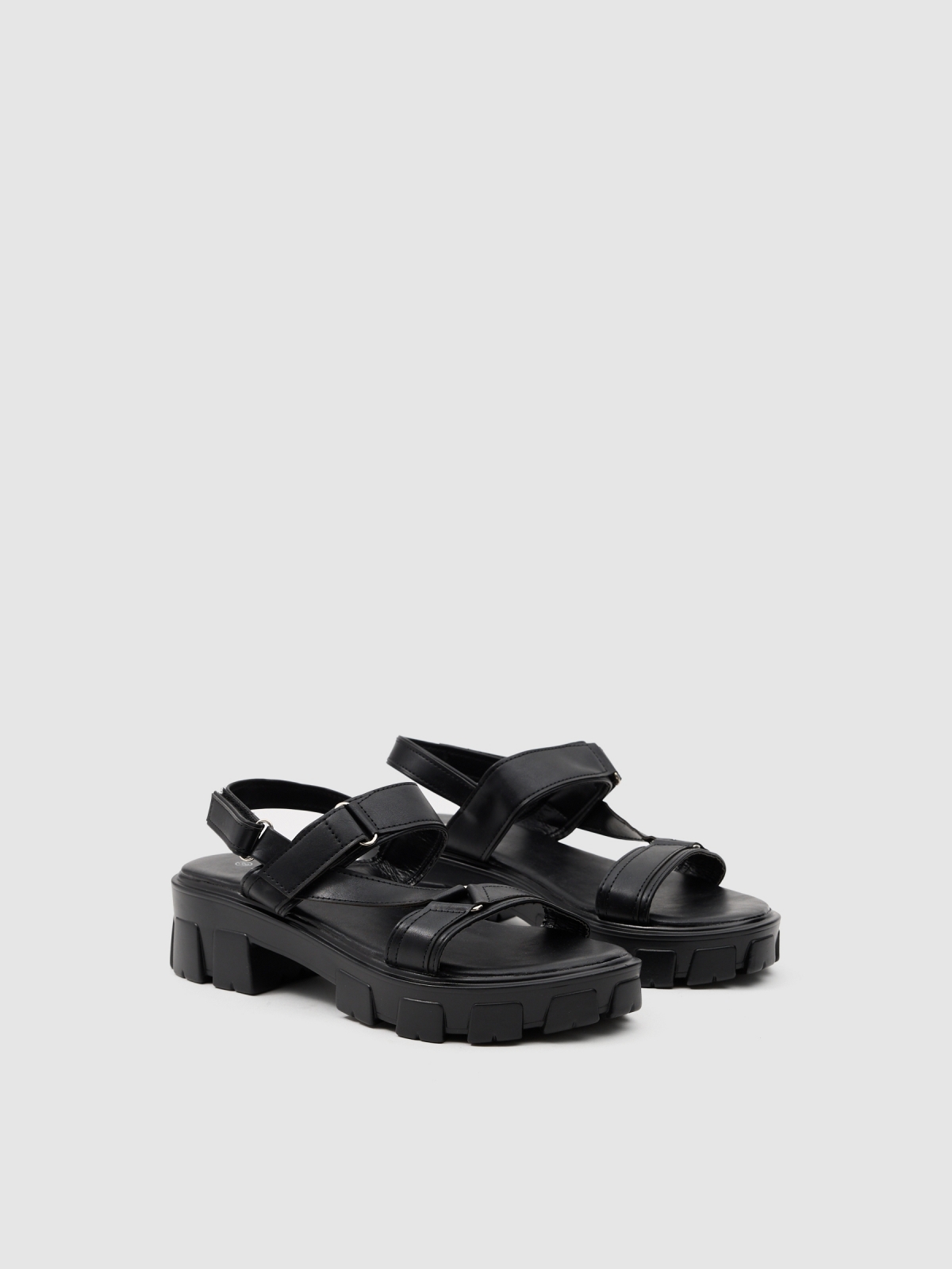 Platform track sandal black 45º front view