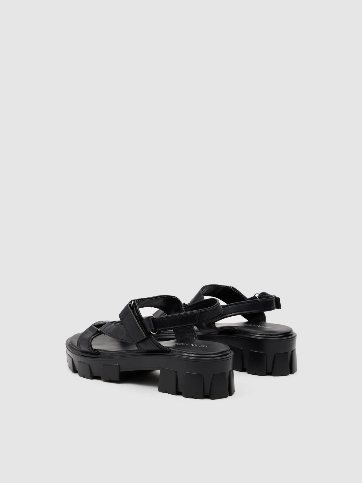 Platform track sandal black 45º back view