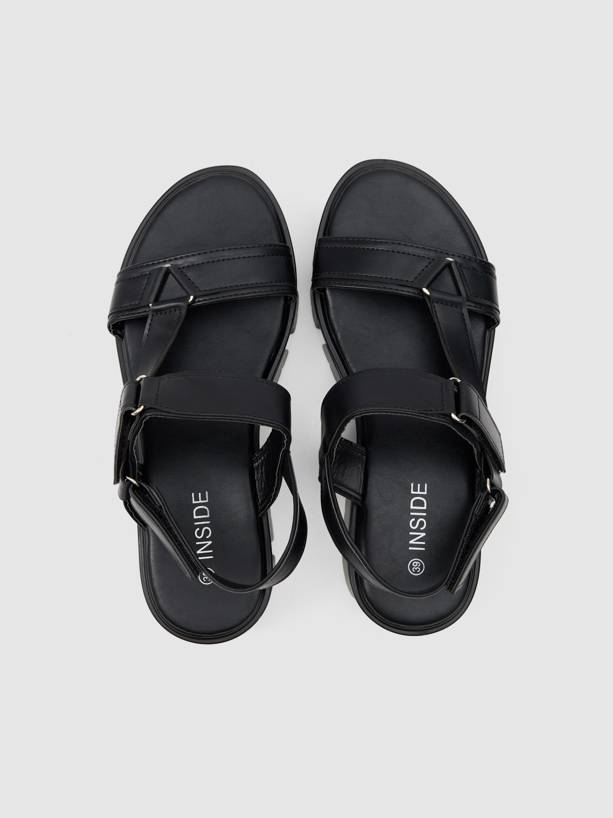 Platform track sandal black detail view