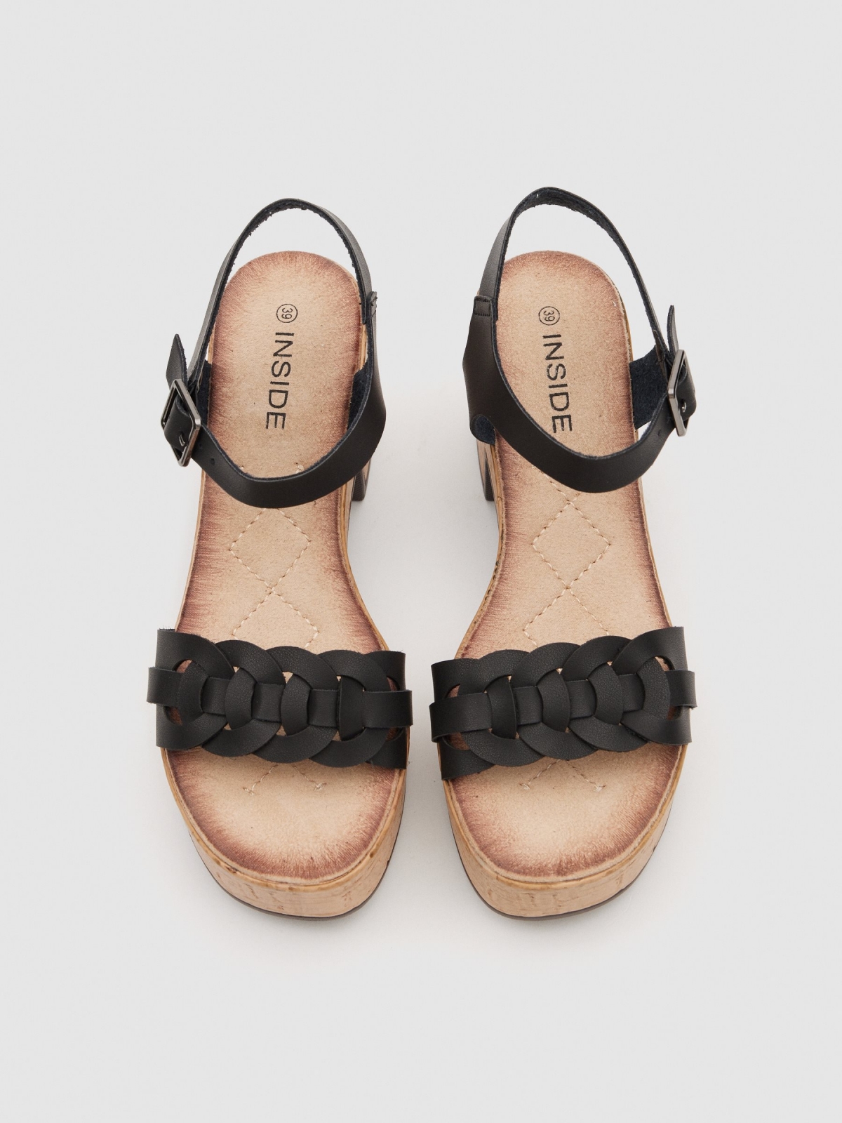 Leatherette straps sandal black detail view