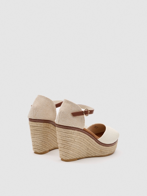 Closed raffia wedge off white 45º back view