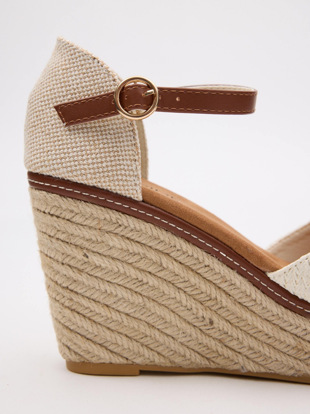 Closed raffia wedge off white detail view