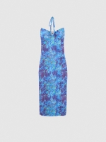 %Pto% Vestido com nó no pescoço azul