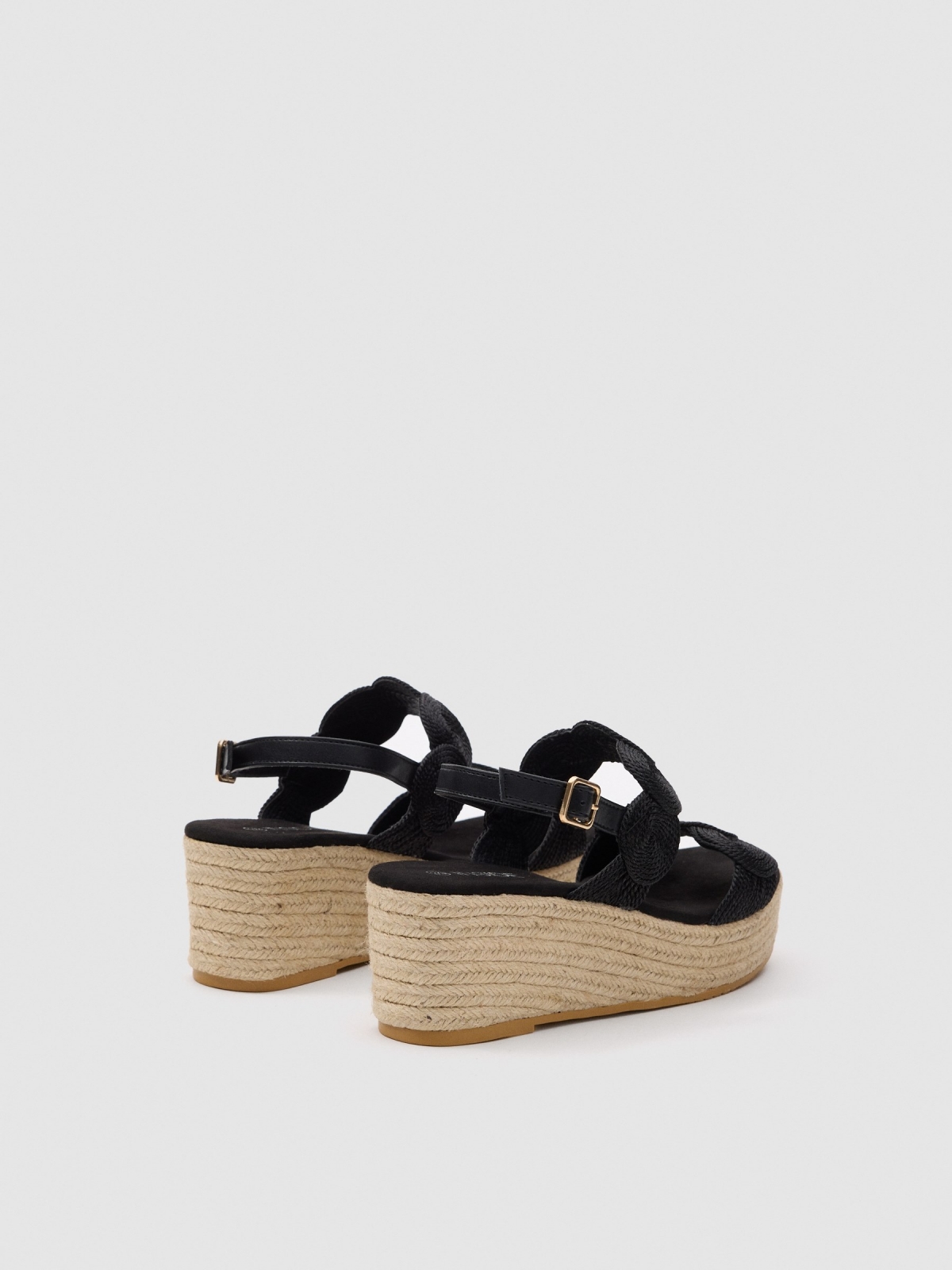 Jute wedge black 45º back view