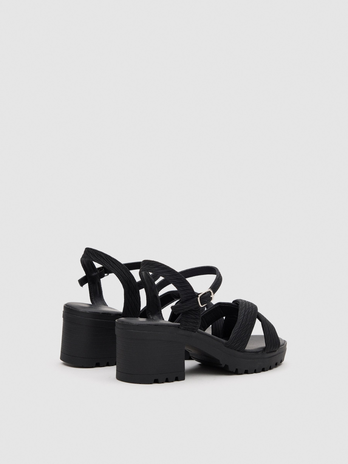 Textured strappy sandal black 45º back view