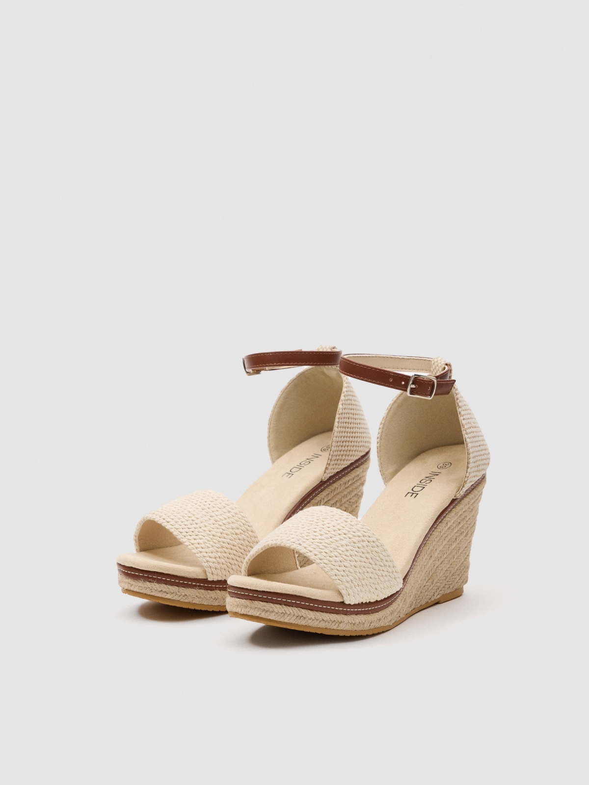 Open raffia espadrille off white 45º front view