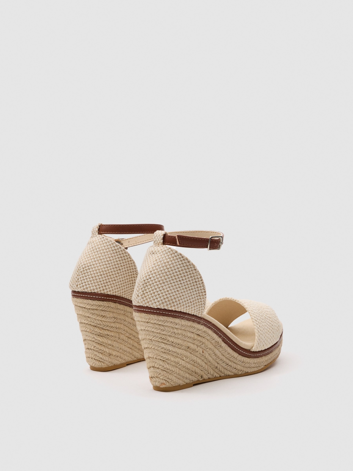 Open raffia espadrille off white 45º back view