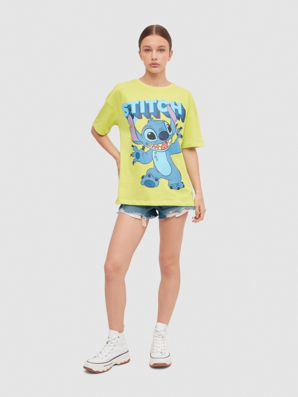 T-shirt de manga curta Stitch lima vista geral frontal