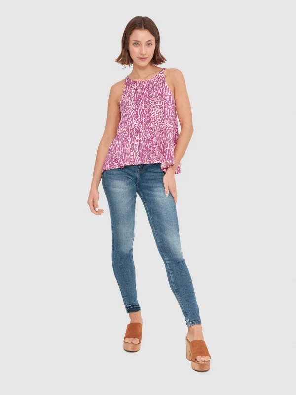 Camiseta fluida espalda cruzada fucsia vista general frontal