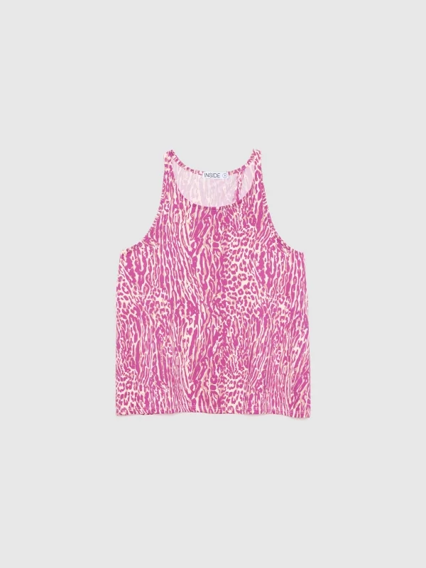  Camiseta fluida espalda cruzada fucsia