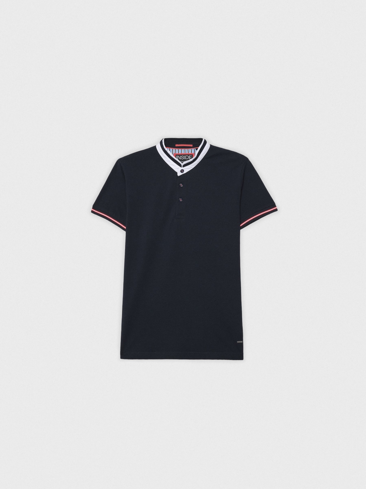  Piqué polo shirt mandarin collar navy