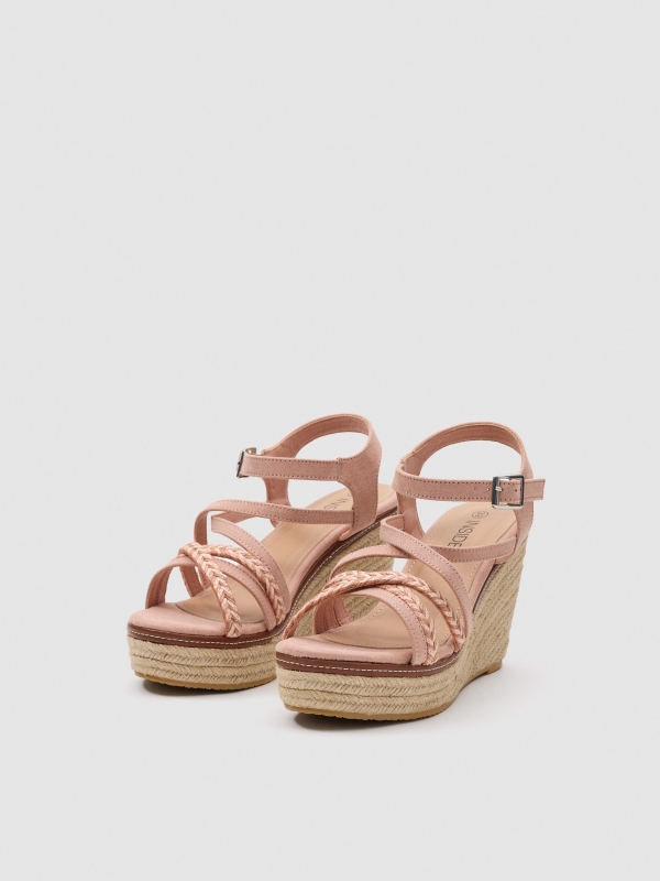 Wedge braided straps pink 45º front view