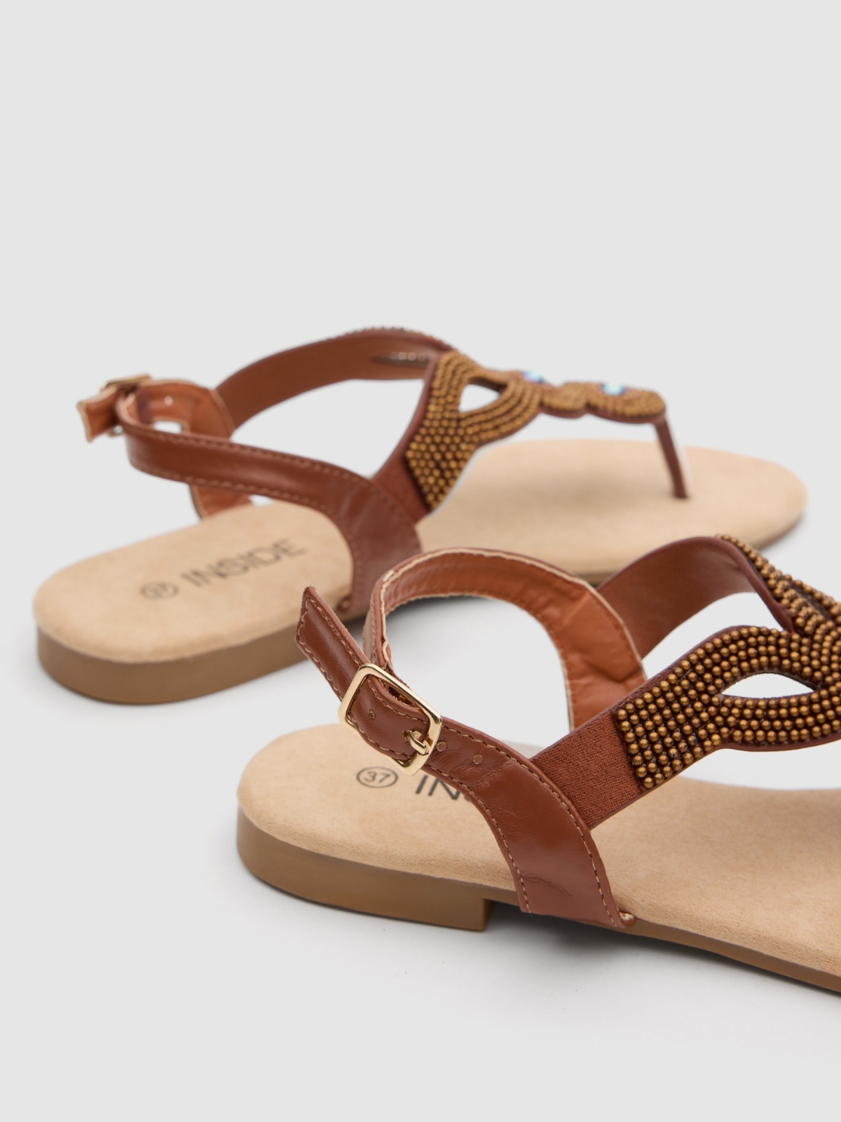 Ethnic studded sandal light brown detail view