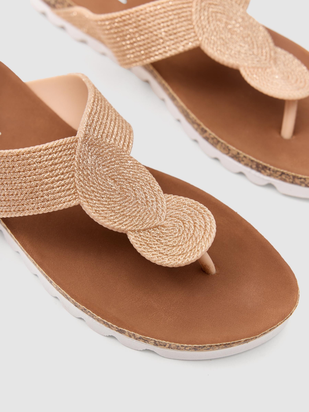 Glitter thong sandal golden detail view