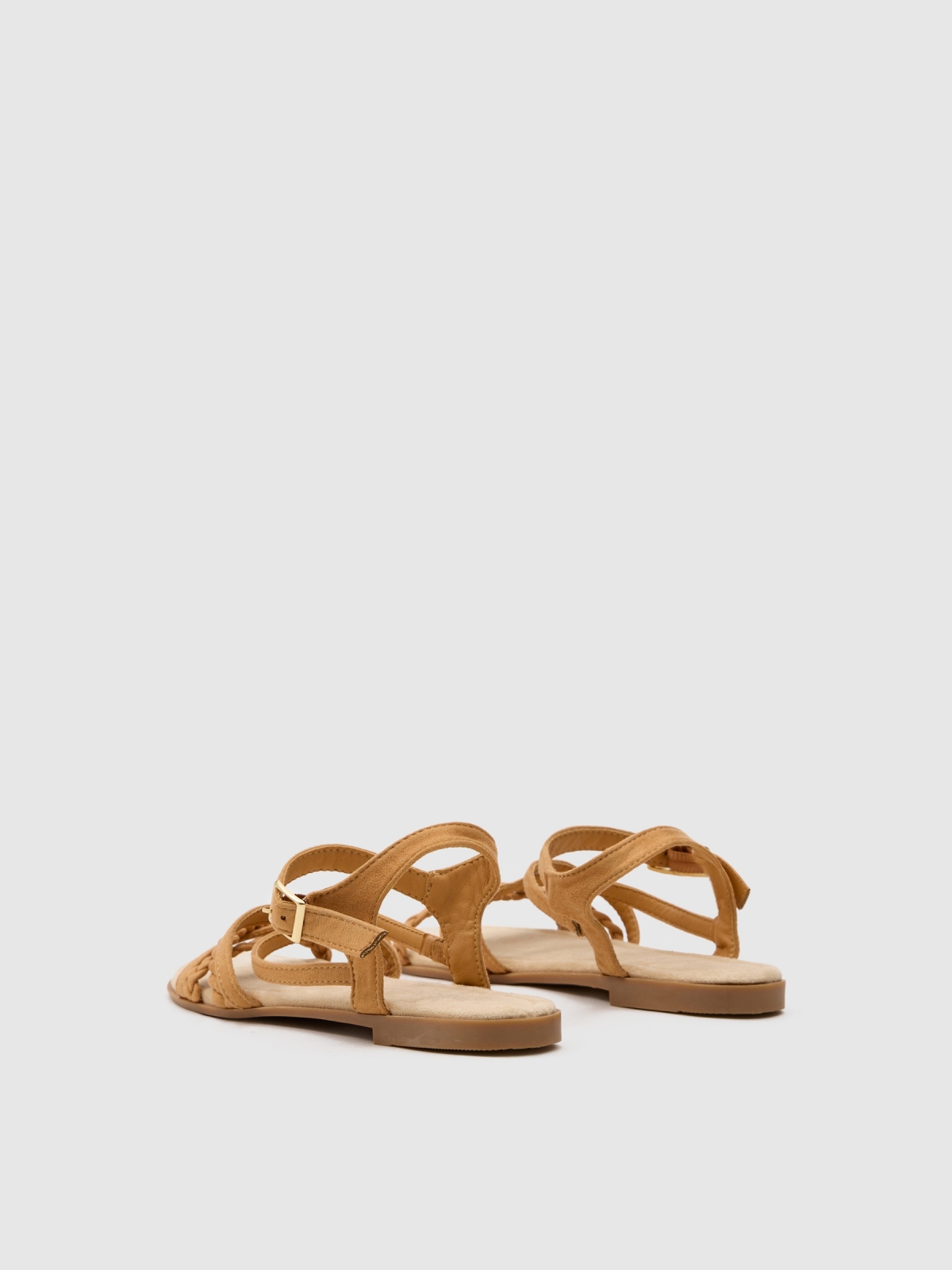 Braided straps sandal light brown 45º back view