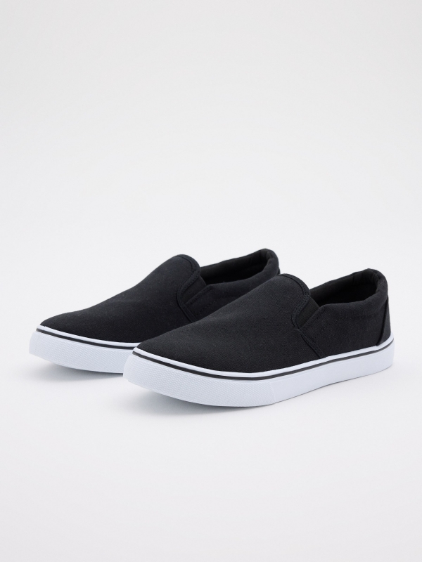 Elastic black canvas shoe black 45º front view