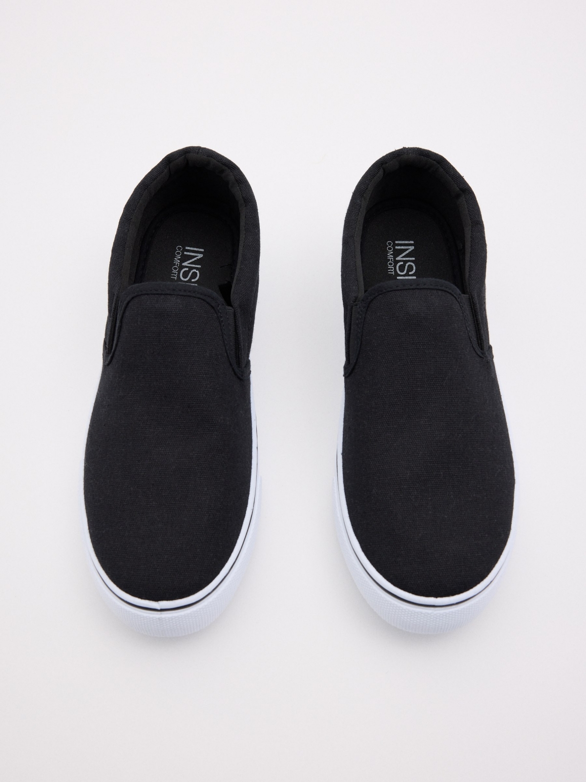 Elastic black canvas shoe black zenithal view