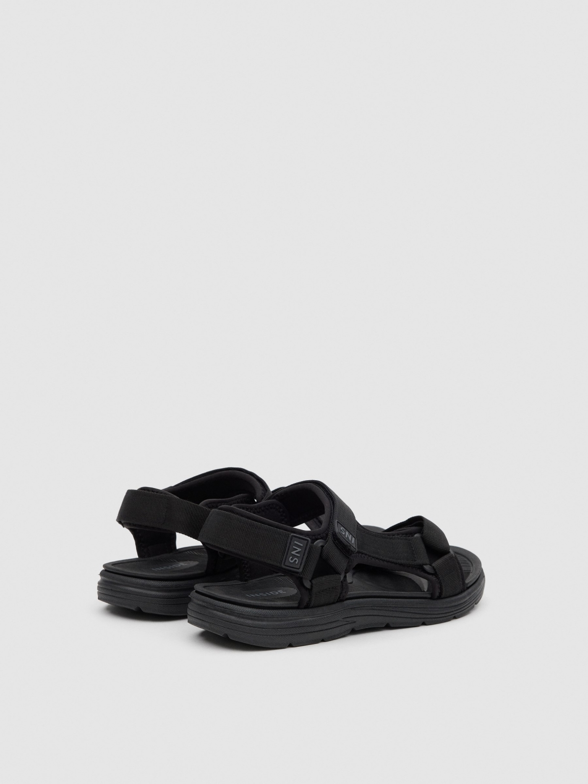 Black nylon sports sandal black 45º back view