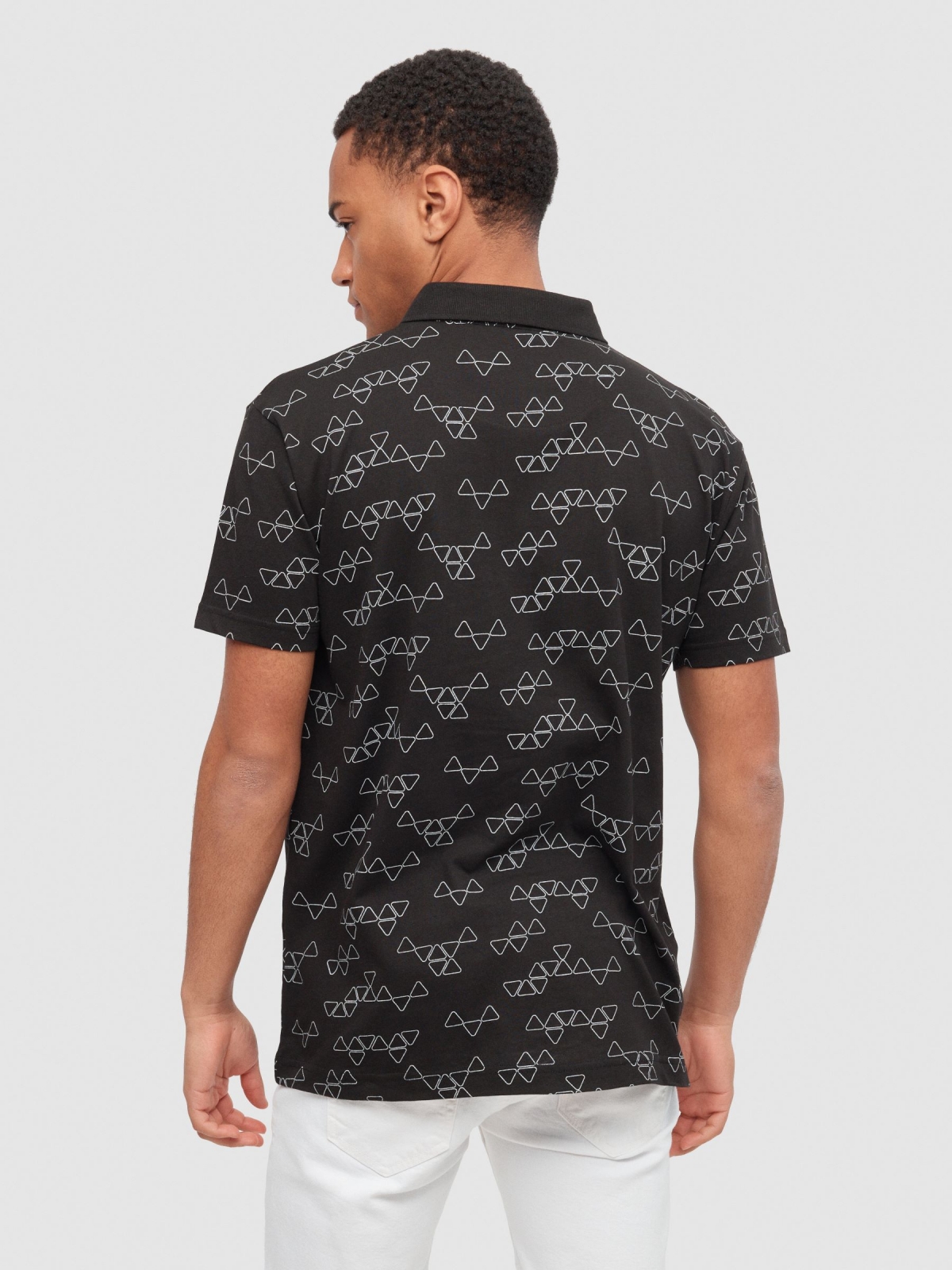 Geometric polo black middle back view