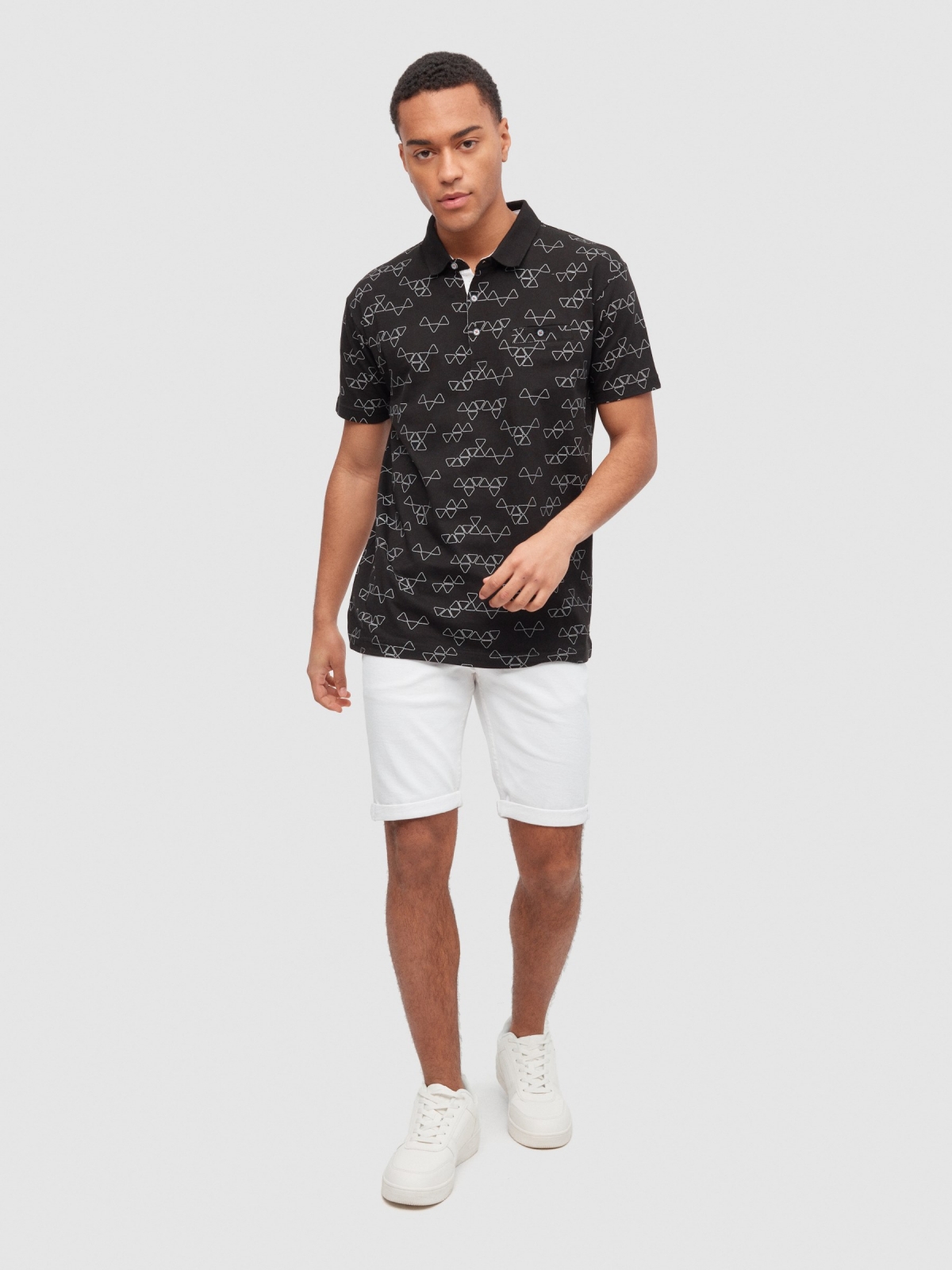 Geometric polo black front view