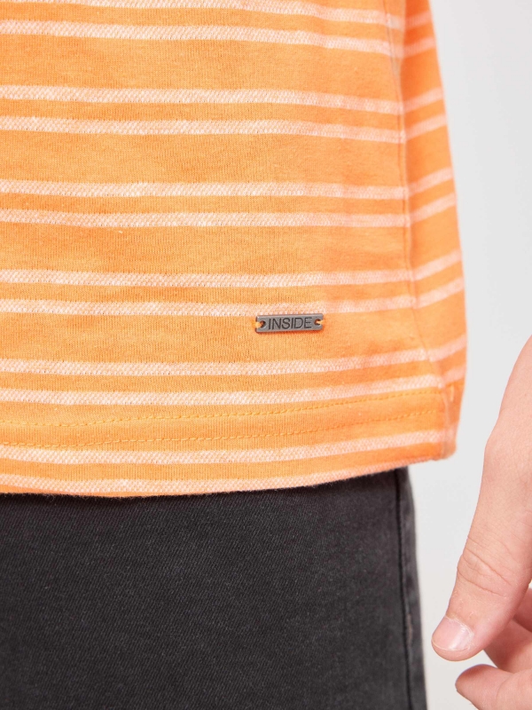 Textured striped T-shirt salmon detail view