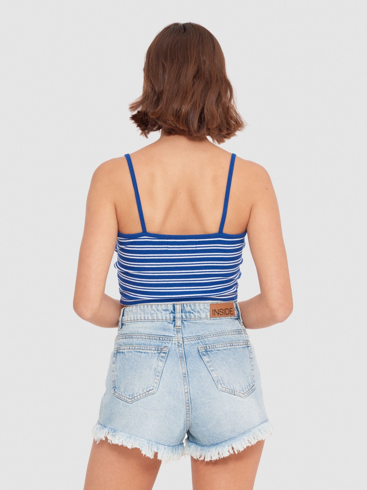 Striped rib top electric blue middle back view