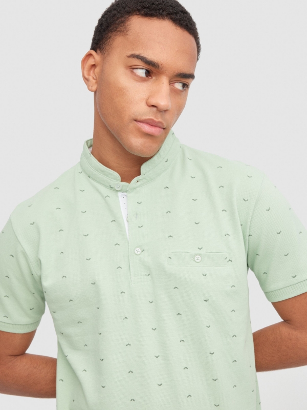 Minimal print polo mint detail view