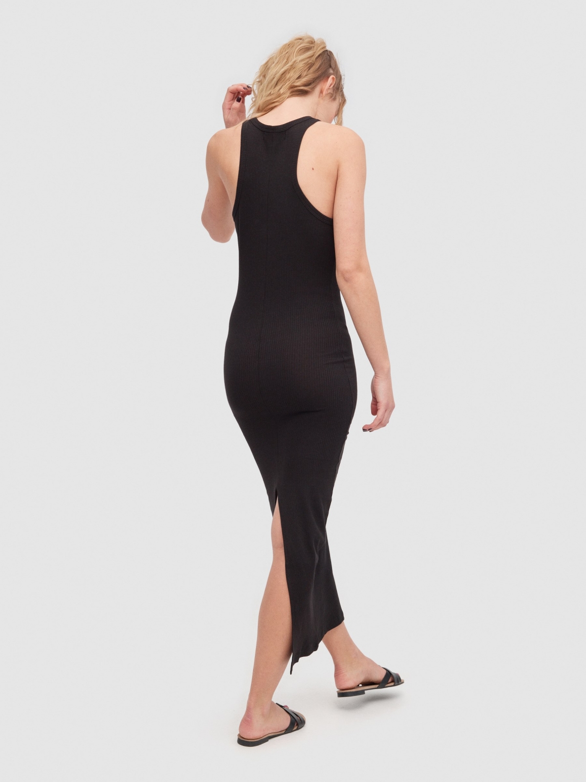 Rib midi dress black middle back view