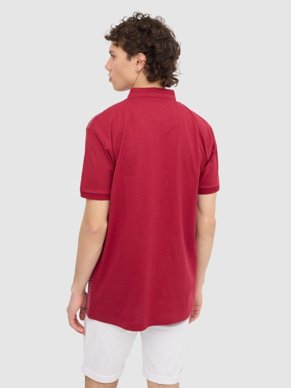 Geometric print polo garnet middle back view