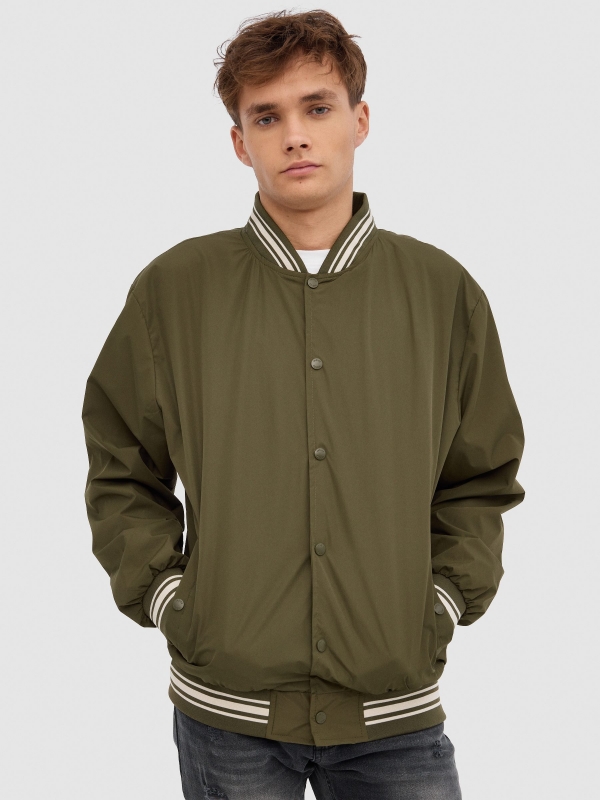 Nylon bomber jacket khaki middle front view